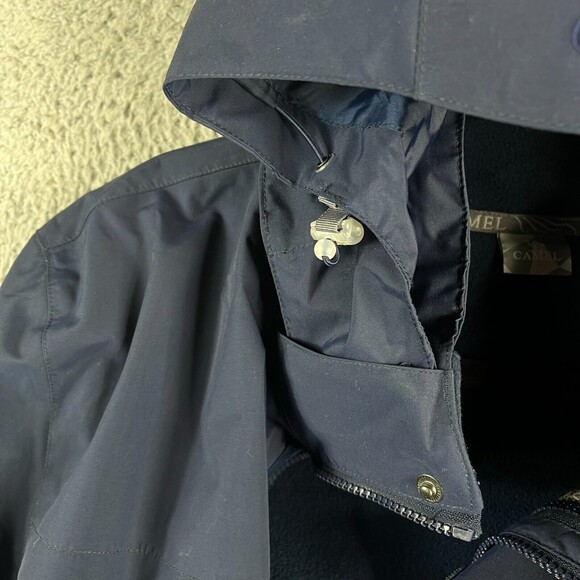 Vintage Camel Cigarette Jacket Mens L Blue Flannel Lined Full Zip Snap Coat Hood - Picture 8 of 16